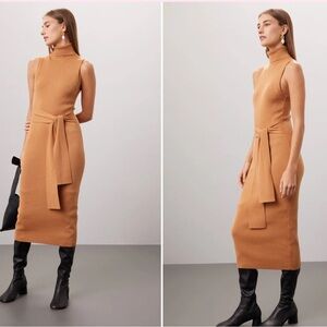 TOCCIN x RTR Tan Midi Knit Dress / Tie-Front